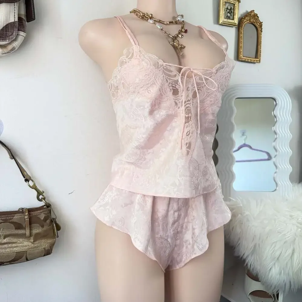 Vintage Victoria's Secret Gold label Pink Satin Lingerie set